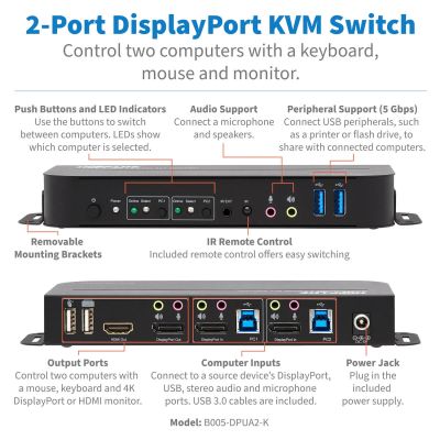 Vente EATON TRIPPLITE 2-Port DisplayPort/USB KVM Switch 4K Tripp Lite au meilleur prix - visuel 2