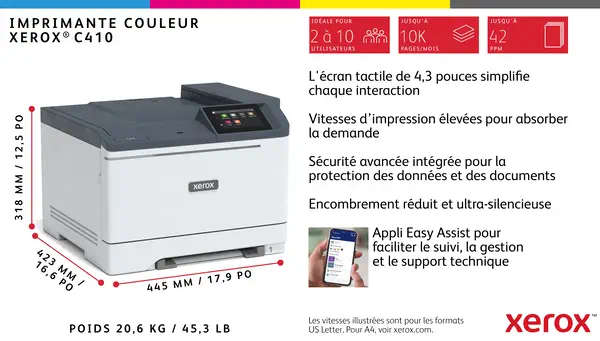 Imprimante recto verso A4 40 ppm Xerox C410, Xerox - visuel 1 - hello RSE - Xerox® Workflow Central