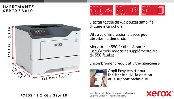 Imprimante recto verso A4 47 ppm Xerox B410, Xerox - visuel 1 - hello RSE - Xerox® Workflow Central