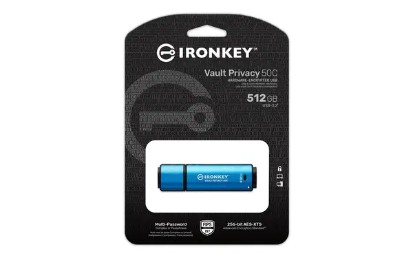 512Go USB-C IronKey Vault Privacy 50C chiffrée AES-256, Kingston - visuel 1 - hello RSE - Sécurité supplémentaire
