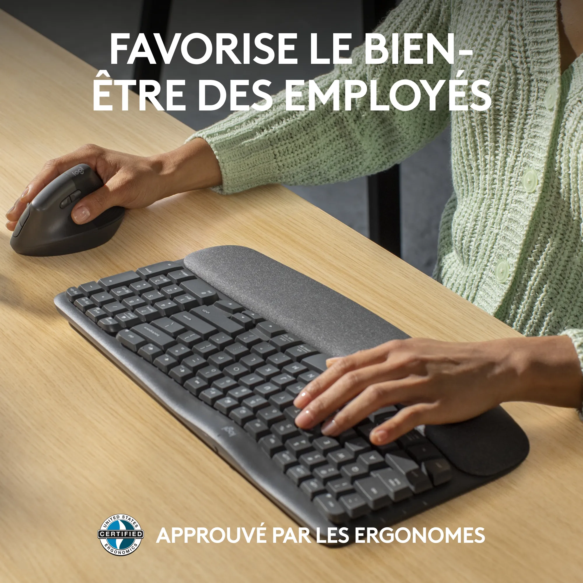 Wave Keys clavier ergonomique sans fil avec repose-poignets rembourré - Logitech - Clavier - visuel 1