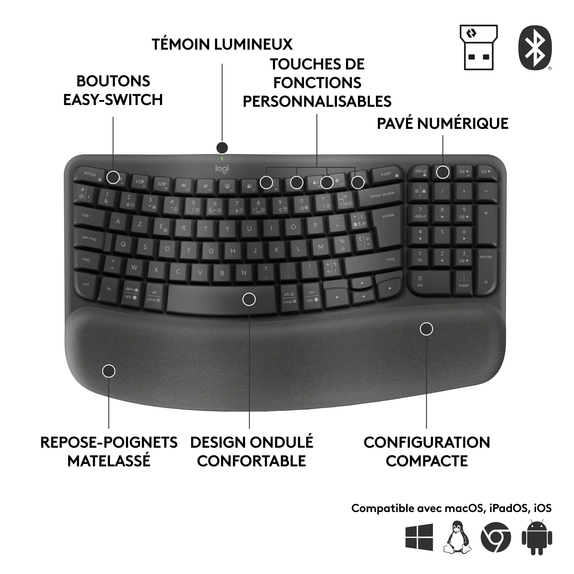 Vente Logitech Wave Keys clavier ergonomique sans fil avec Logitech au meilleur prix - visuel 6