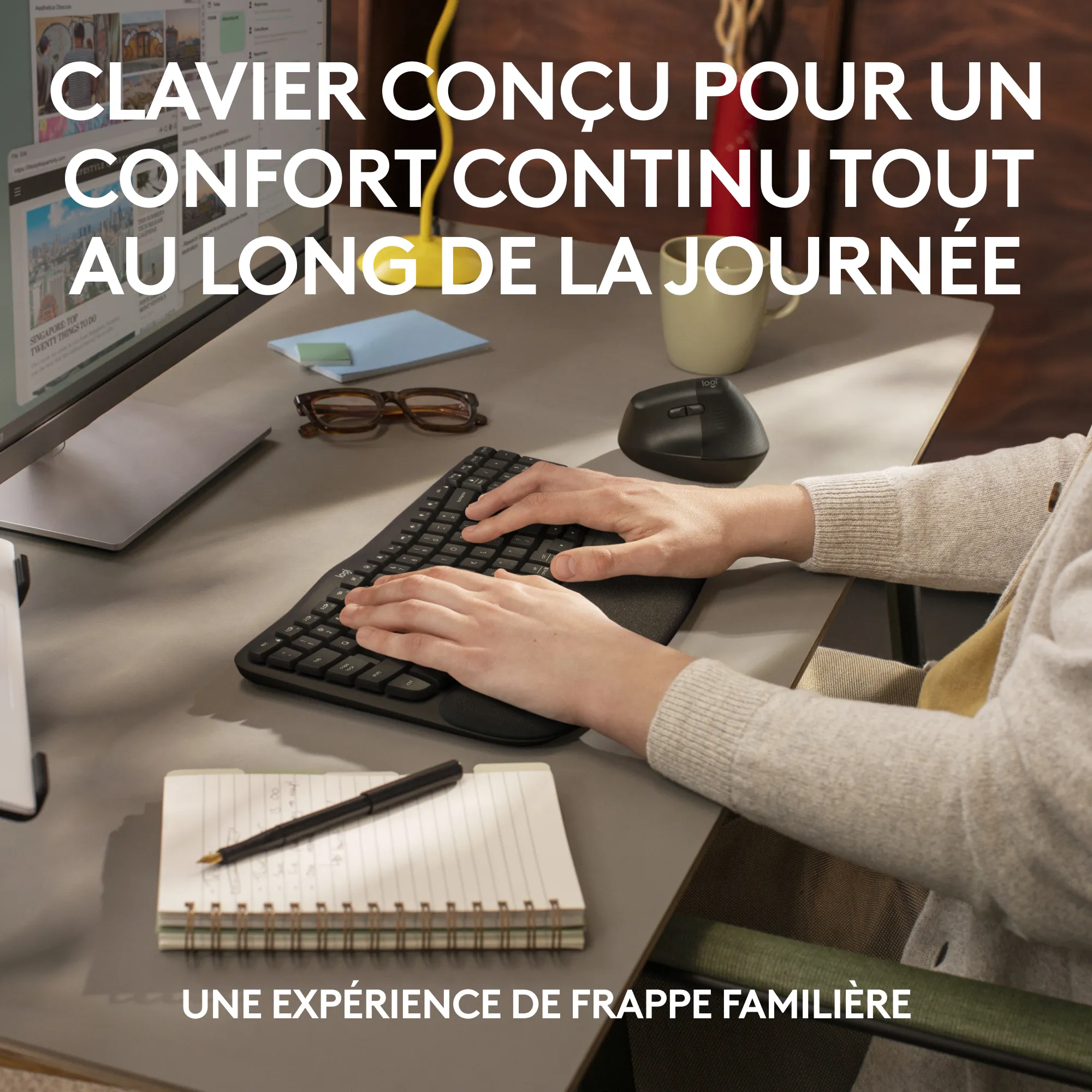 Wave Keys clavier ergonomique sans fil avec repose-poignets rembourré - Logitech - Clavier - visuel 3