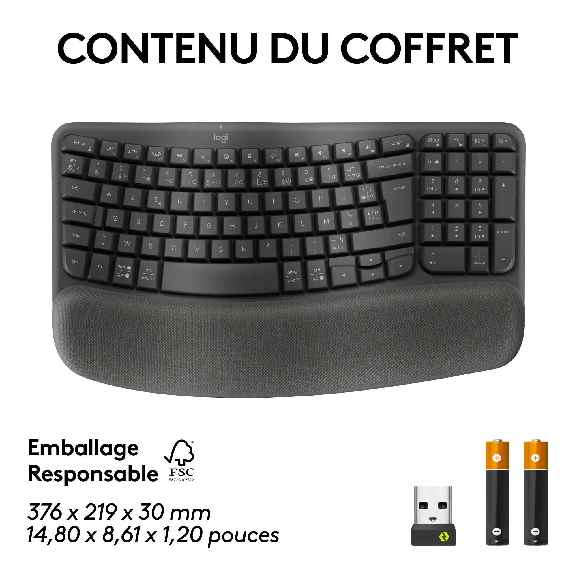 Wave Keys clavier ergonomique sans fil avec repose-poignets rembourré - Logitech - Clavier - visuel 7