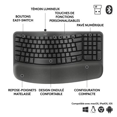 Logitech Wave Keys clavier ergonomique sans fil avec