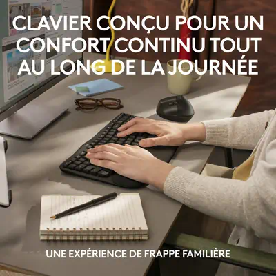 Wave Keys clavier ergonomique sans fil avec repose-poignets Logitech - visuel 1 - hello RSE - Fonctionnalités principales