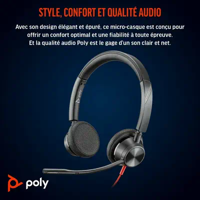 Poly Blackwire 3325-M Microsoft Teams Certified USB-C 3.5mm Poly - visuel 1 - hello RSE - Casque entièrement réglable et bras du microphone flexible