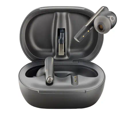 Écouteurs noir charbon Poly Voyager Free 60+ UC Poly - visuel 1 - hello RSE - Étui de charge avec écran tactile