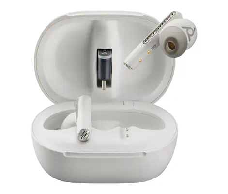 Écouteurs sable blanc Poly Voyager Free 60+ UC + adaptateur USB-C BT700 + étui de charge avec écran  - HP - Casque Micro - visuel 1