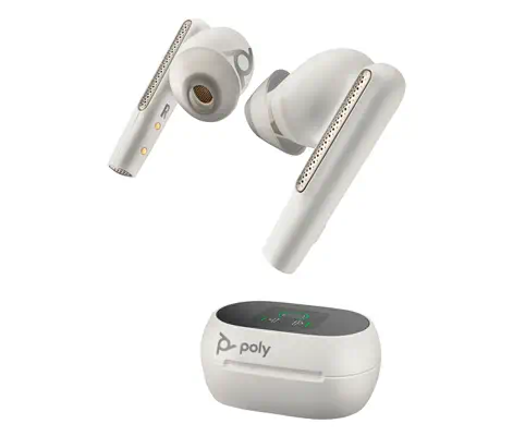 Écouteurs sable blanc Poly Voyager Free 60+ UC + adaptateur USB-C BT700 + étui de charge avec écran  - HP - Casque Micro - visuel 5