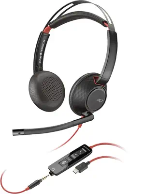 Micro-casque Poly Blackwire C5220 USB-C + câble commandes Poly - visuel 1 - hello RSE - Avec ses coussinets repliables et sa boîte de transport incluse, ce micro-casque s'emmène partout