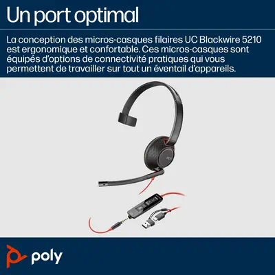 Micro-casque Poly Blackwire C5210 USB-C + câble commandes Poly - visuel 1 - hello RSE - Gestion simplifiée des appels