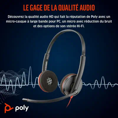 Micro-casque stéréo Poly Blackwire C3220 USB-C Poly - visuel 1 - hello RSE - Légèreté et confort durable