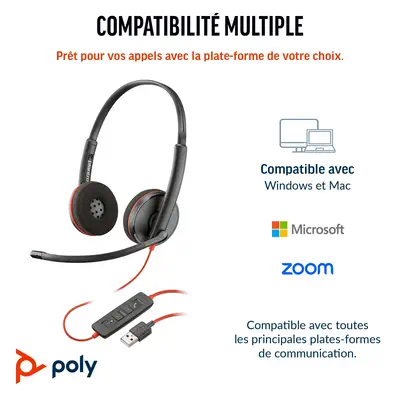 Micro-casque stéréo Poly Blackwire C3220 USB-C Poly - visuel 1 - hello RSE - Une qualité d'appel améliorée