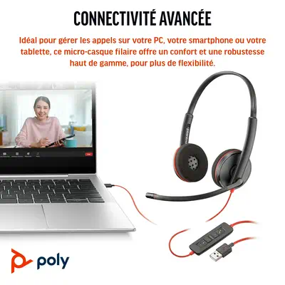 Micro-casque stéréo Poly Blackwire C3220 USB-C Poly - visuel 1 - hello RSE - Style de port