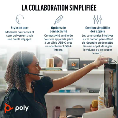 Micro-casque Poly Blackwire 3210 monaural USB-C Poly - visuel 1 - hello RSE - Optimisé pour les plates-formes de communication