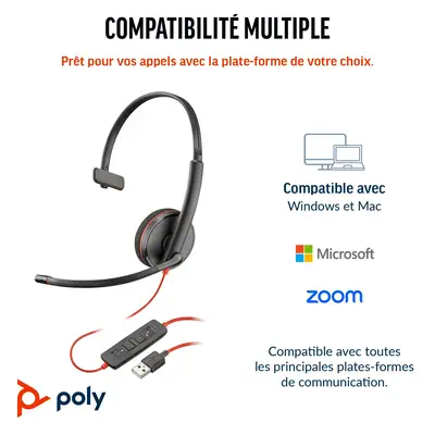 Micro-casque Poly Blackwire 3210 monaural USB-C Poly - visuel 1 - hello RSE - Une qualité d'appel améliorée