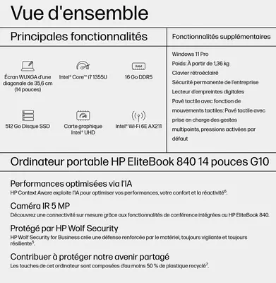HP EliteBook 840 G10 Intel® Core™ i7 i7-1355U HP - visuel 1 - hello RSE - Windows 11