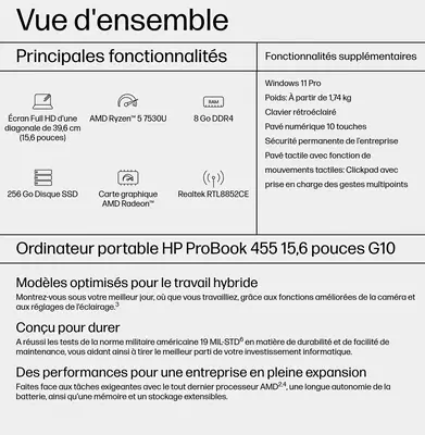 HP ProBook 455 G10 AMD Ryzen 5 7530U HP - visuel 1 - hello RSE - Travaillez sans interruption