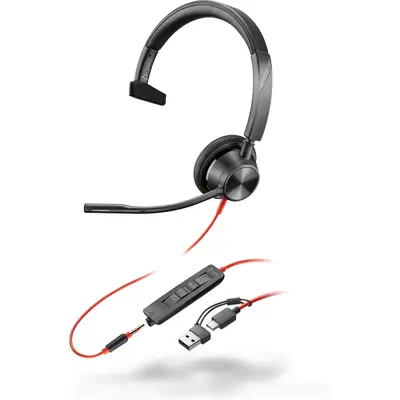 Micro-casque Poly Blackwire 3315 monaural USB-C + connexion 3,5 mm + adaptateur USB-C/A - Casque Micro - visuel 6