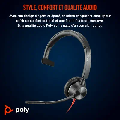 Micro-casque Poly Blackwire 3315 monaural USB-C + connexion Poly - visuel 1 - hello RSE - Connectivité polyvalente