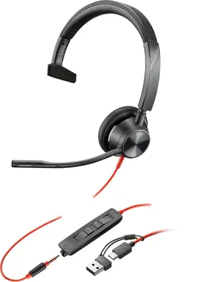 Micro-casque Poly Blackwire 3315 monaural USB-C + connexion 3,5 mm + adaptateur USB-C/A - Casque Micro - visuel 6
