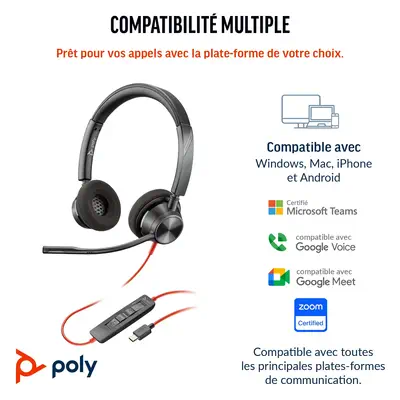 Micro-casque Poly Blackwire 3320 stéréo USB-C + adaptateur USB-C/A - Casque Micro - visuel 1