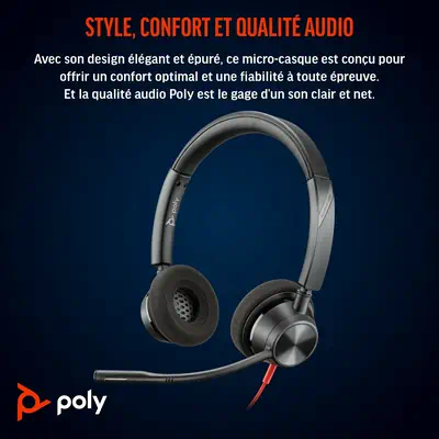 Micro-casque Poly Blackwire 3320 stéréo USB-C certifié Microsoft Poly - visuel 1 - hello RSE - Son de grande qualité