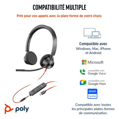 Micro-casque Poly Blackwire 3325 stéréo USB-C + connexion 3,5 mm + adaptateur USB-C/A - Casque Micro - visuel 9