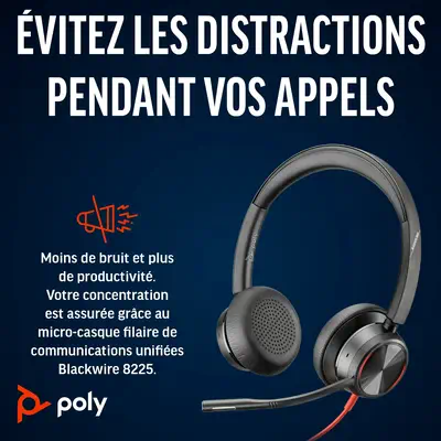 Micro-casque Poly Blackwire 8225 stéréo USB-C + adaptateur USB-C/A - Casque Micro - visuel 1