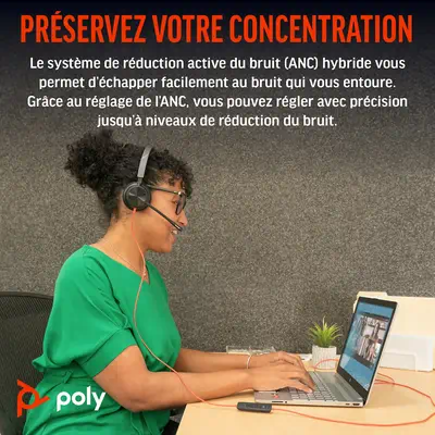 Micro-casque Poly Blackwire 8225 stéréo USB-C + adaptateur Poly - visuel 1 - hello RSE - Contrôle continu
