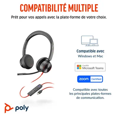 Micro-casque Poly Blackwire 8225 stéréo USB-C certifié Microsoft Teams + adaptateur USB-C/A - HP - Casque Micro - visuel 10