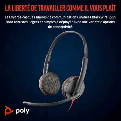 Micro-casque Poly Blackwire 3225 stéréo USB-C + connexion Poly - visuel 1 - hello RSE - Confort durable et portabilité