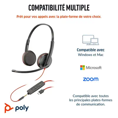 Micro-casque Poly Blackwire 3225 stéréo USB-C + connexion Poly - visuel 1 - hello RSE - Options de connectivité