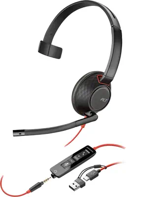 Micro-casque monaural USB-C Poly Blackwire 5210 + prise 3,5 mm + adaptateur USB-C/A - Casque Micro - visuel 6