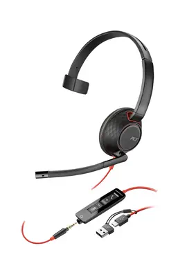 Micro-casque monaural USB-C Poly Blackwire 5210 + prise 3,5 mm + adaptateur USB-C/A - Casque Micro - visuel 5
