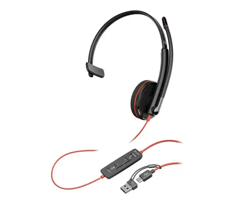 Micro-casque monaural USB-C Poly Blackwire 3215 + prise 3,5 mm + adaptateur USB-C/A (lot) - HP - Casque Micro - visuel 5