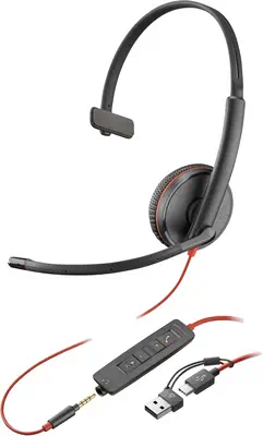 Micro-casque monaural USB-C Poly Blackwire 3215 + prise Poly - visuel 1 - hello RSE - Connectivité avancée