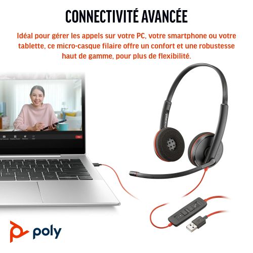 Achat POLY Micro-casque stéréo USB-C Poly Blackwire 3220 + adaptateur USB-C/A (lot) et autres produits de la marque POLY