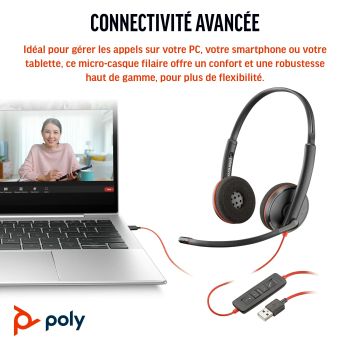 Achat POLY Micro-casque stéréo USB-C Poly Blackwire 3220 + adaptateur USB-C/A (lot) au meilleur prix