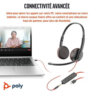 Micro-casque stéréo USB-C Poly Blackwire 3225 + prise 3,5 mm + adaptateur USB-C/A (lot) - Casque Micro - visuel 5