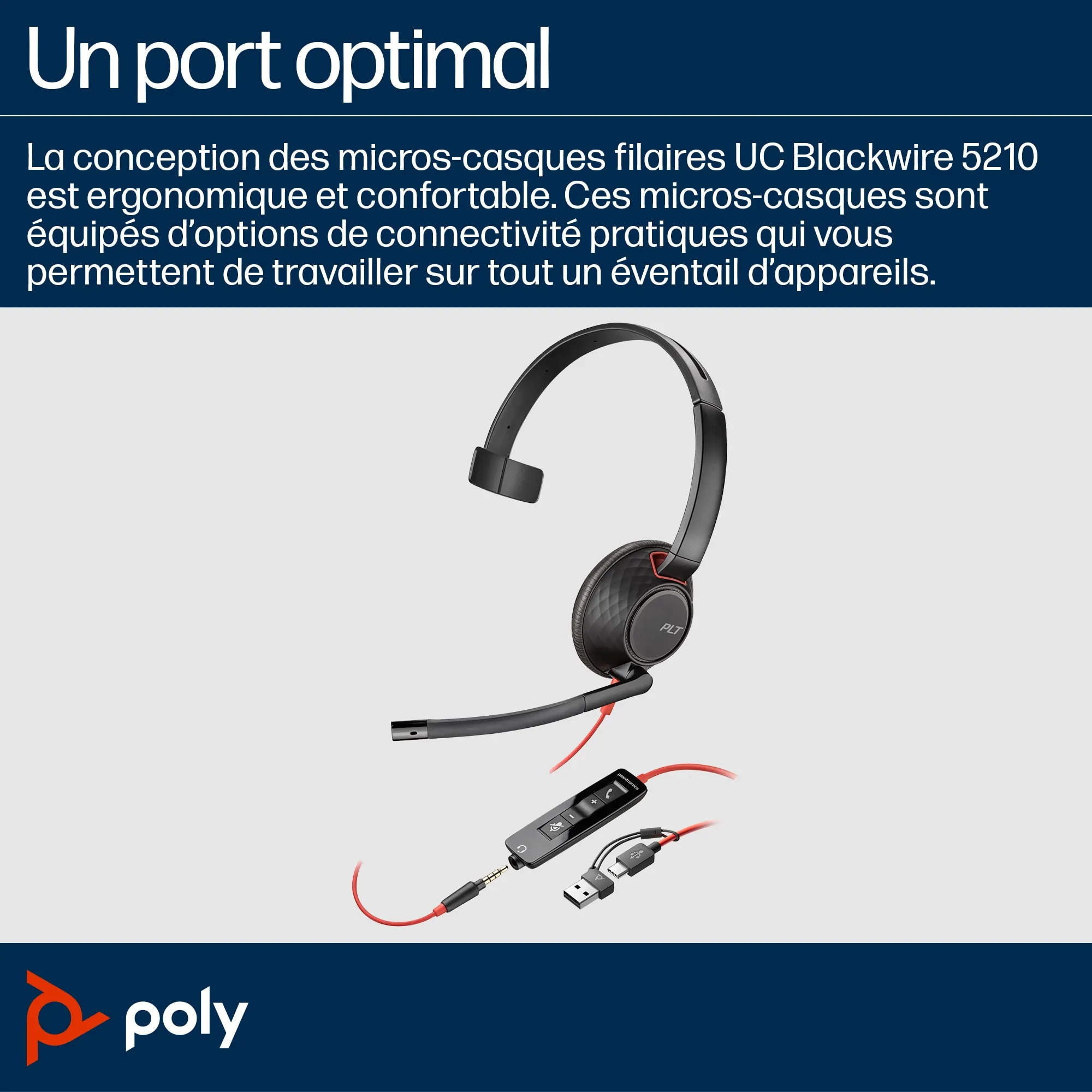 Vente POLY Micro-casque monaural USB-C Poly Blackwire 5210 + POLY au meilleur prix - visuel 4