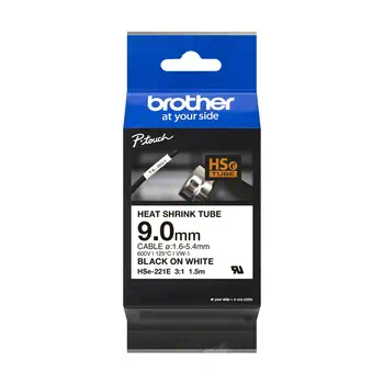 Livraison gratuite Brother HSE-221E ruban d'étiquette Noir sur blanc