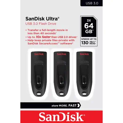 SanDisk Ultra lecteur USB flash 64 Go USB Type-A 3.2 Gen 1 (3.1 Gen 1) Noir - Sandisk - Clé USB - visuel 1