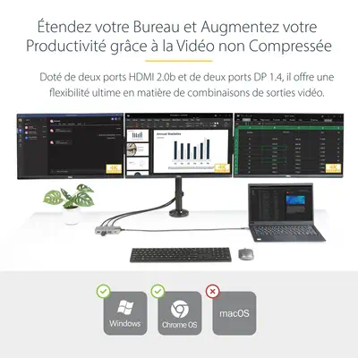 Adaptateur USB-C Triple Moniteur Multiport - Double HDMI 4K 60Hz + 4K 30Hz et DisplayPort, Hub USB 1 - StarTech - Station d'accueil pour portable - visuel 10