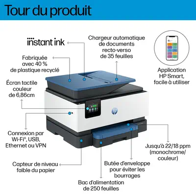 OfficeJet Pro 9125e Sans fil All-in-One Couleur Imprimante, Instant Ink; Impression recto-verso - HP - Multifonctions Jet d'encre - visuel 10