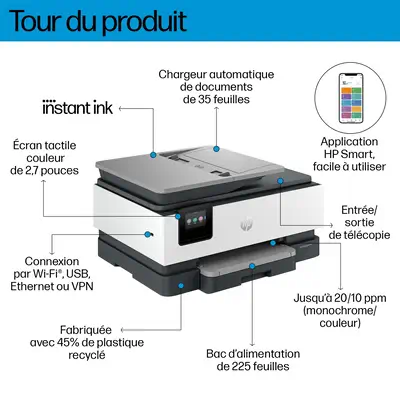OfficeJet Pro 8132e Sans fil All-in-One Couleur Imprimante, Instant Ink; Impression recto-verso - HP - Multifonctions Jet d'encre - visuel 6