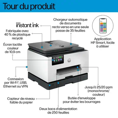 OfficeJet Pro 9135e Sans fil All-in-One Couleur Imprimante, Instant Ink; Impression recto-verso - HP - Multifonctions Jet d'encre - visuel 5