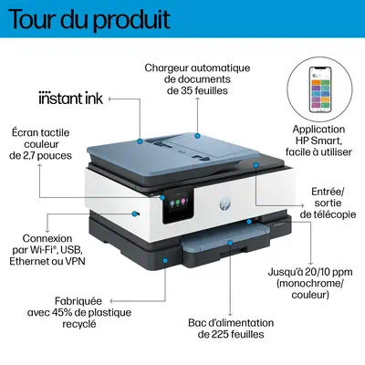 OfficeJet Pro 8135e Sans fil All-in-One Couleur Imprimante, Instant Ink; Impression recto-verso - HP - Multifonctions Jet d'encre - visuel 3