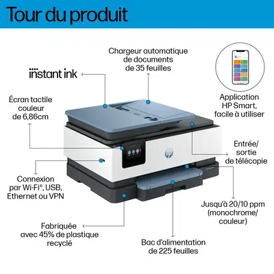 OfficeJet Pro 8135e Sans fil All-in-One Couleur Imprimante, Instant Ink; Impression recto-verso - HP - Multifonctions Jet d'encre - visuel 6